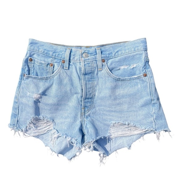 Levi’s 501 high-rise denim shorts frayed light wash button-fly 26 56327-0250 - Picture 6 of 8